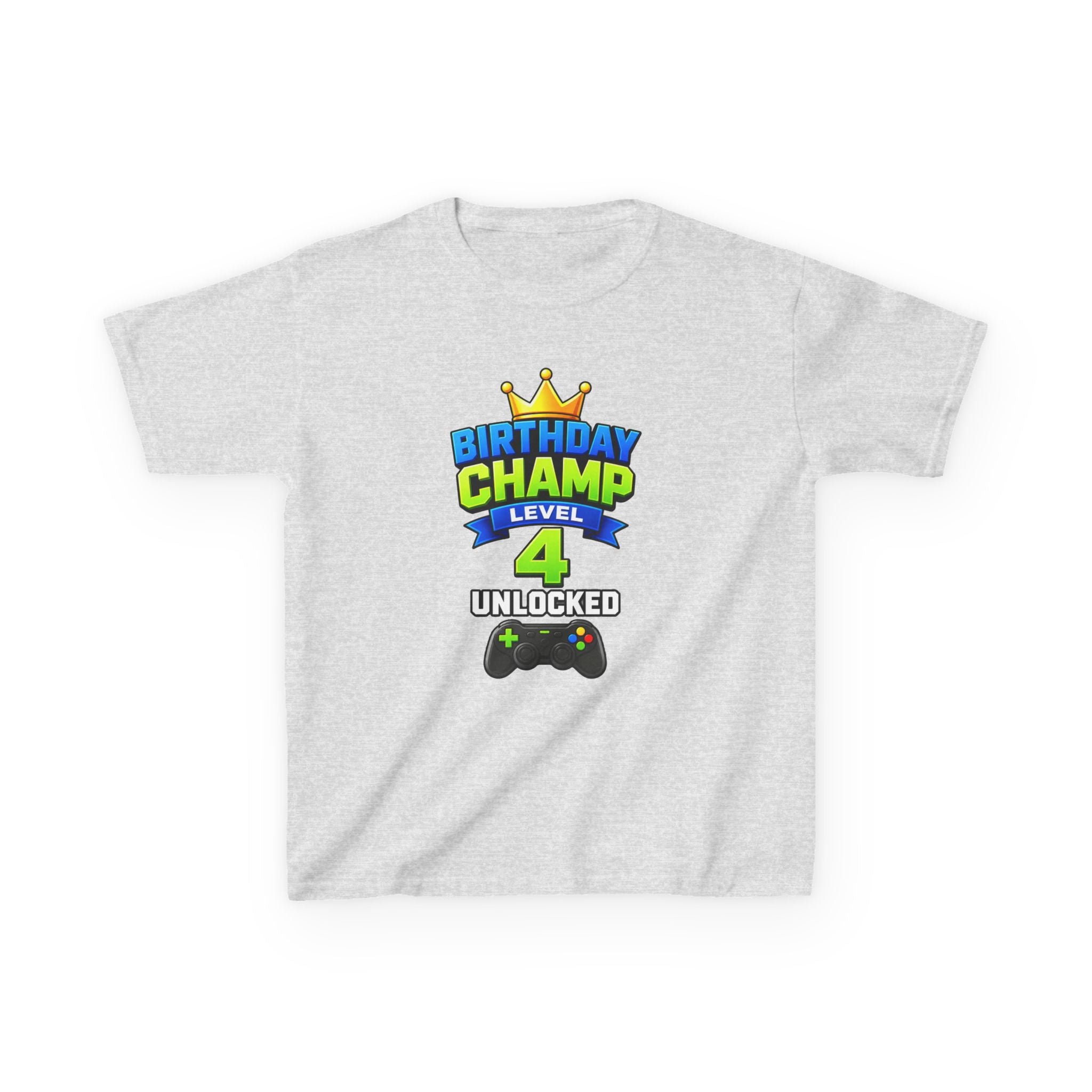Kids Birthday T-Shirt — 'Birthday Champ' Level 4 Unlocked Gamer Graphic Tee