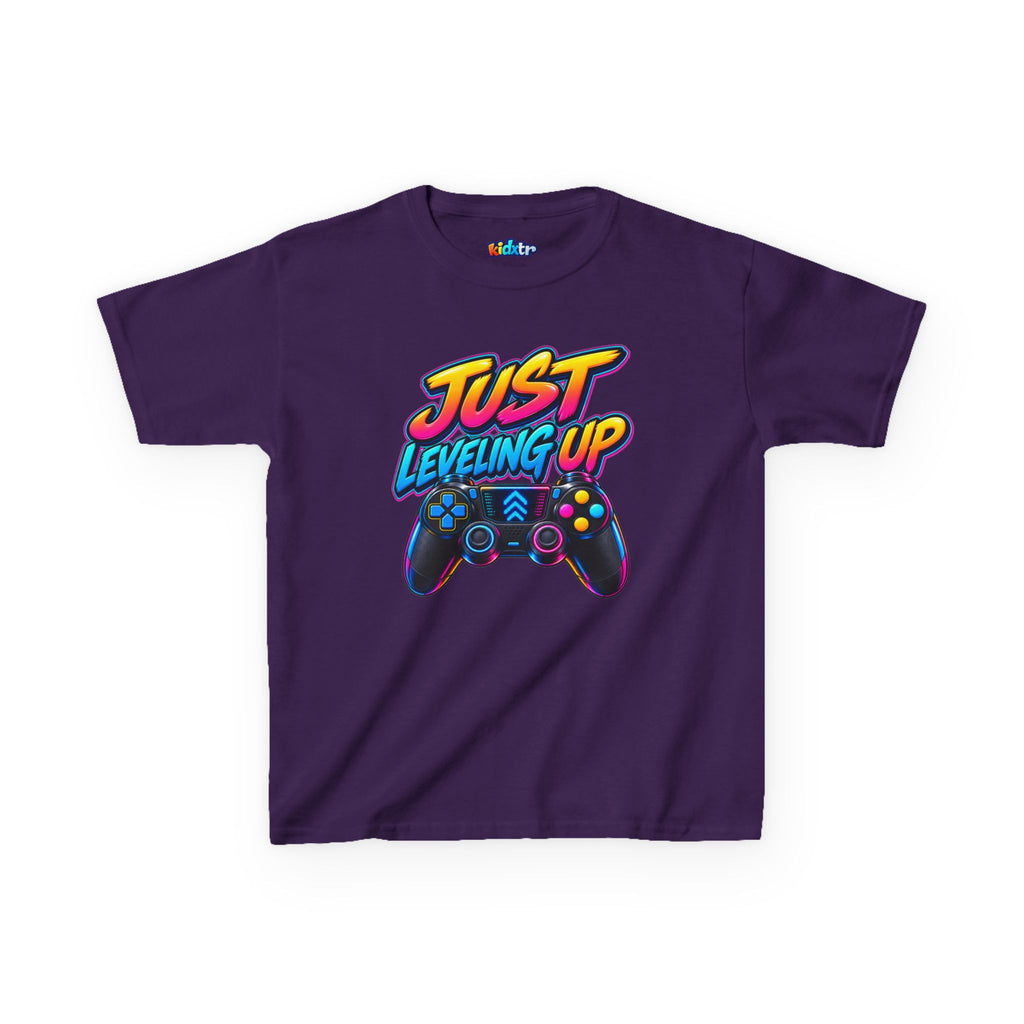 Kidxtr™ Kids Gaming T-Shirt — 'Just Leveling Up' Controller Graphic Tee