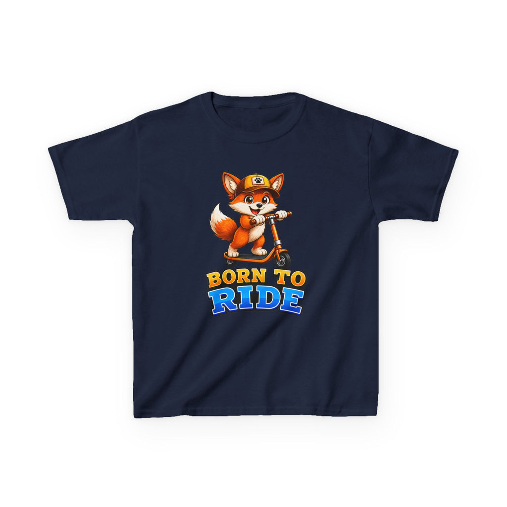 Kids Fox T-Shirt — 'Born to Ride' Cute Fox on Scooter Graphic Tee
