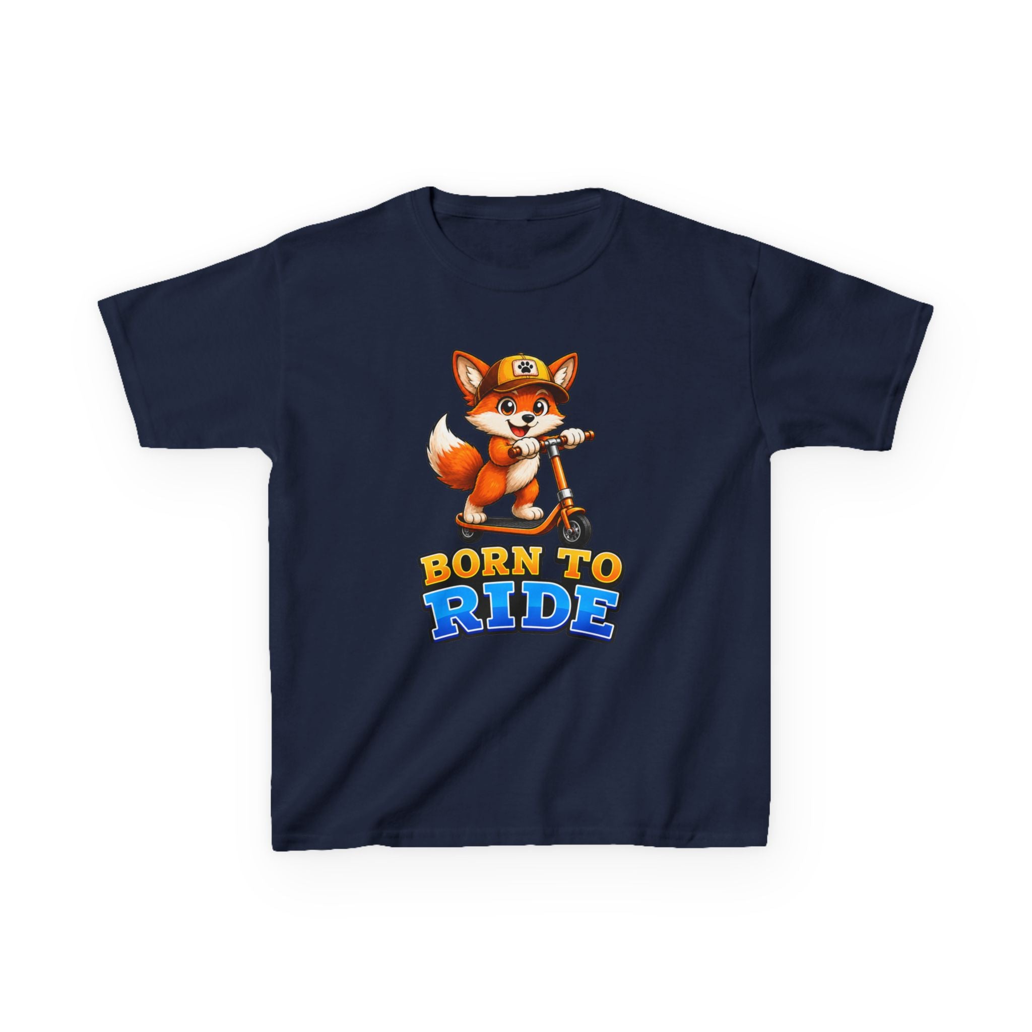 Kids Fox T-Shirt — 'Born to Ride' Cute Fox on Scooter Graphic Tee
