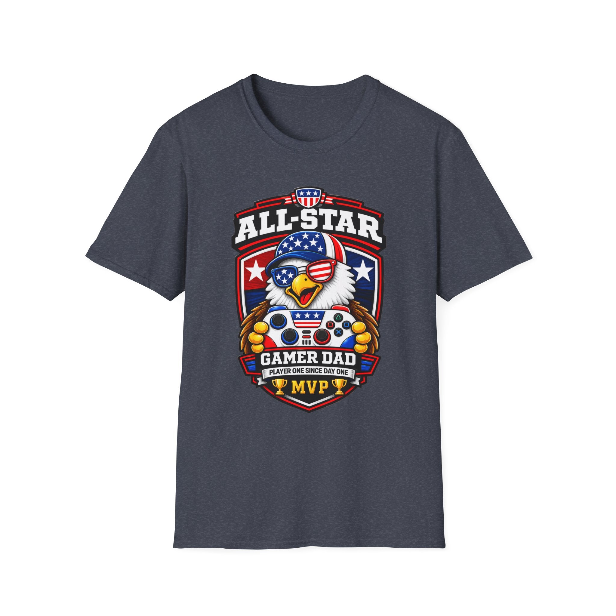 All-Star Gamer Dad T-Shirt — Patriotic Eagle Gaming Graphic Tee