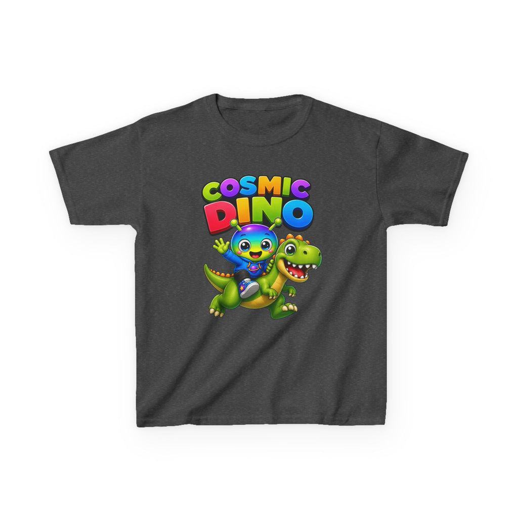 Kids Cosmic Dino T-Shirt — 'Cosmic Dino' Colorful Alien Riding Dinosaur Graphic Tee