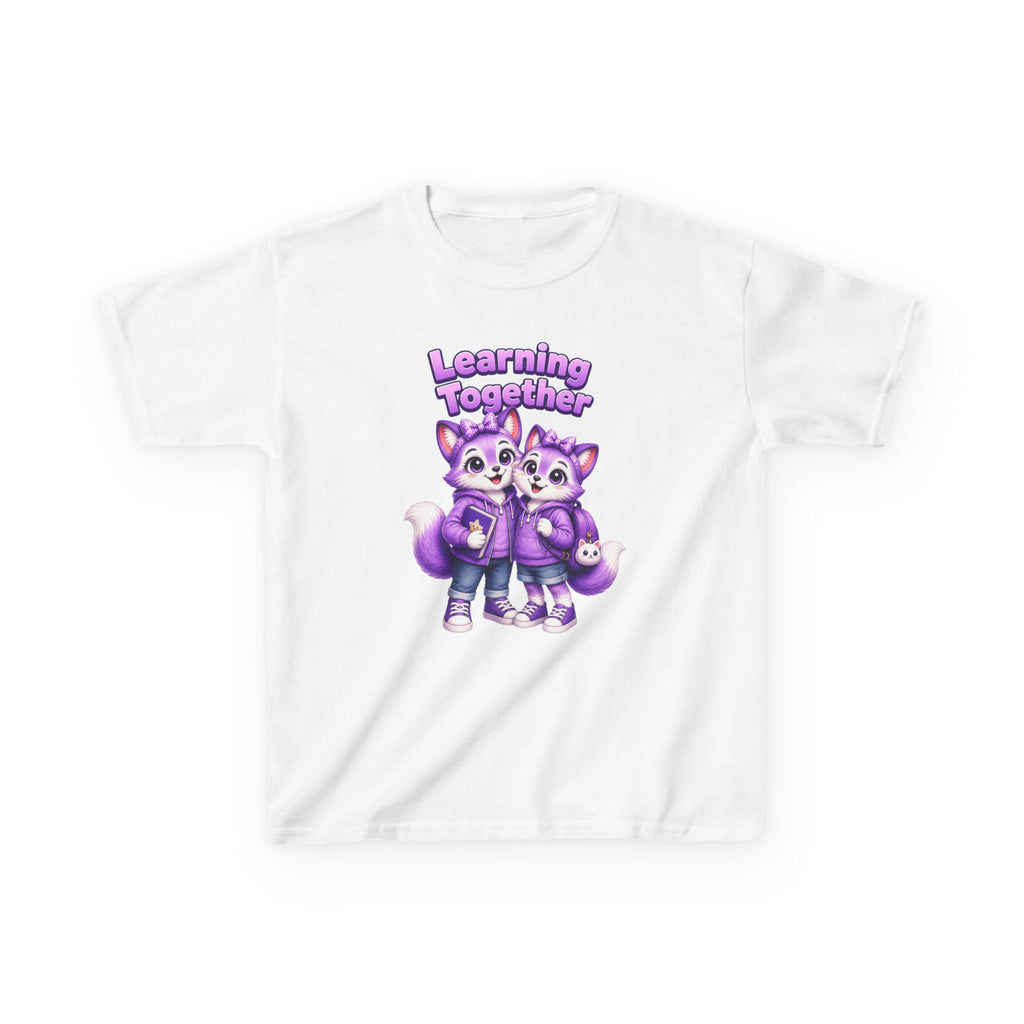 Kids Fox T-Shirt — 'Learning Together' Purple Fox Friends Graphic Tee