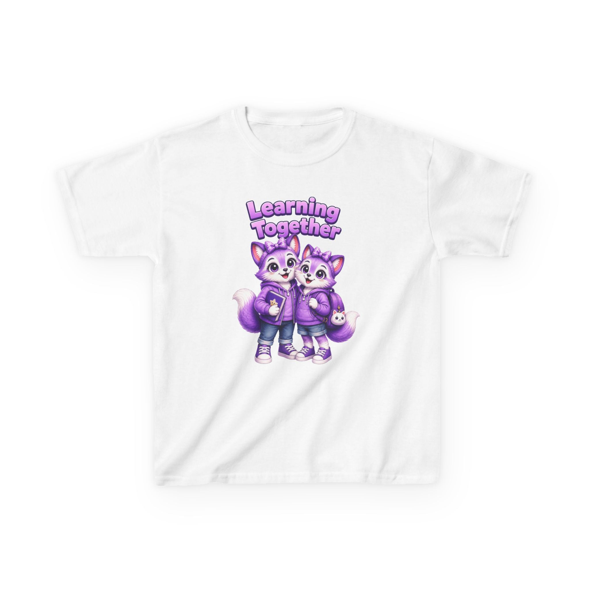 Kids Fox T-Shirt — 'Learning Together' Purple Fox Friends Graphic Tee