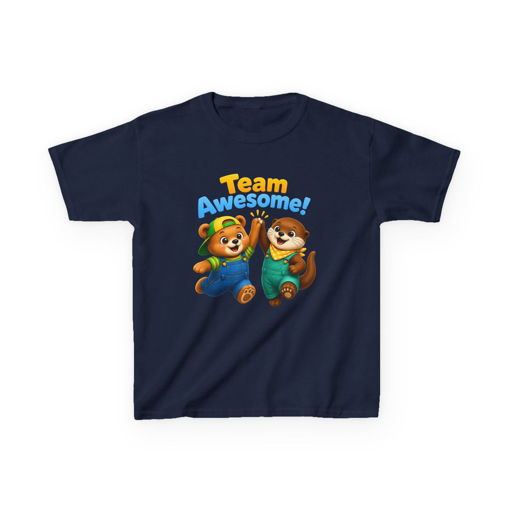 Kids Teamwork T-Shirt — 'Team Awesome!' High-Five Bear & Otter Graphic Tee