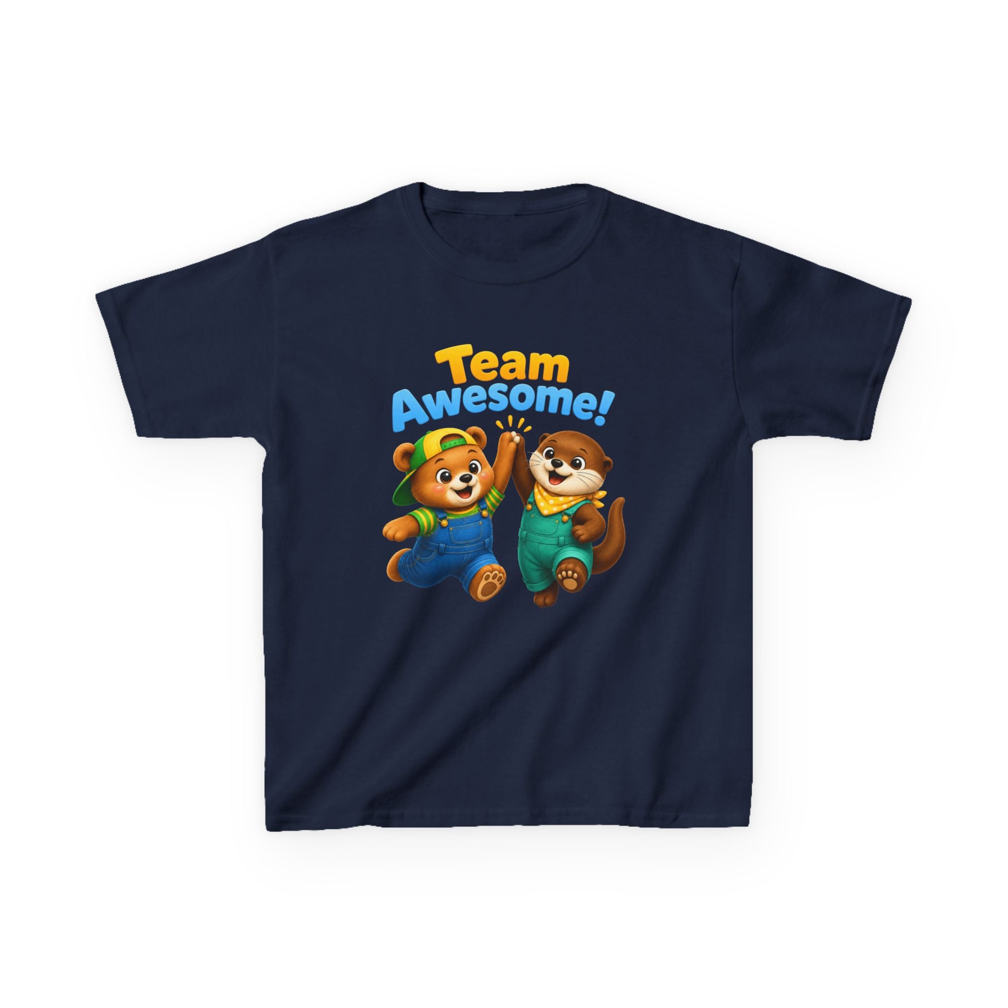 Kids Teamwork T-Shirt — 'Team Awesome!' High-Five Bear & Otter Graphic Tee