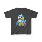 Kids Animal T-Shirt — 'KIND' Cute Blue Dinosaur Kindness Graphic Tee