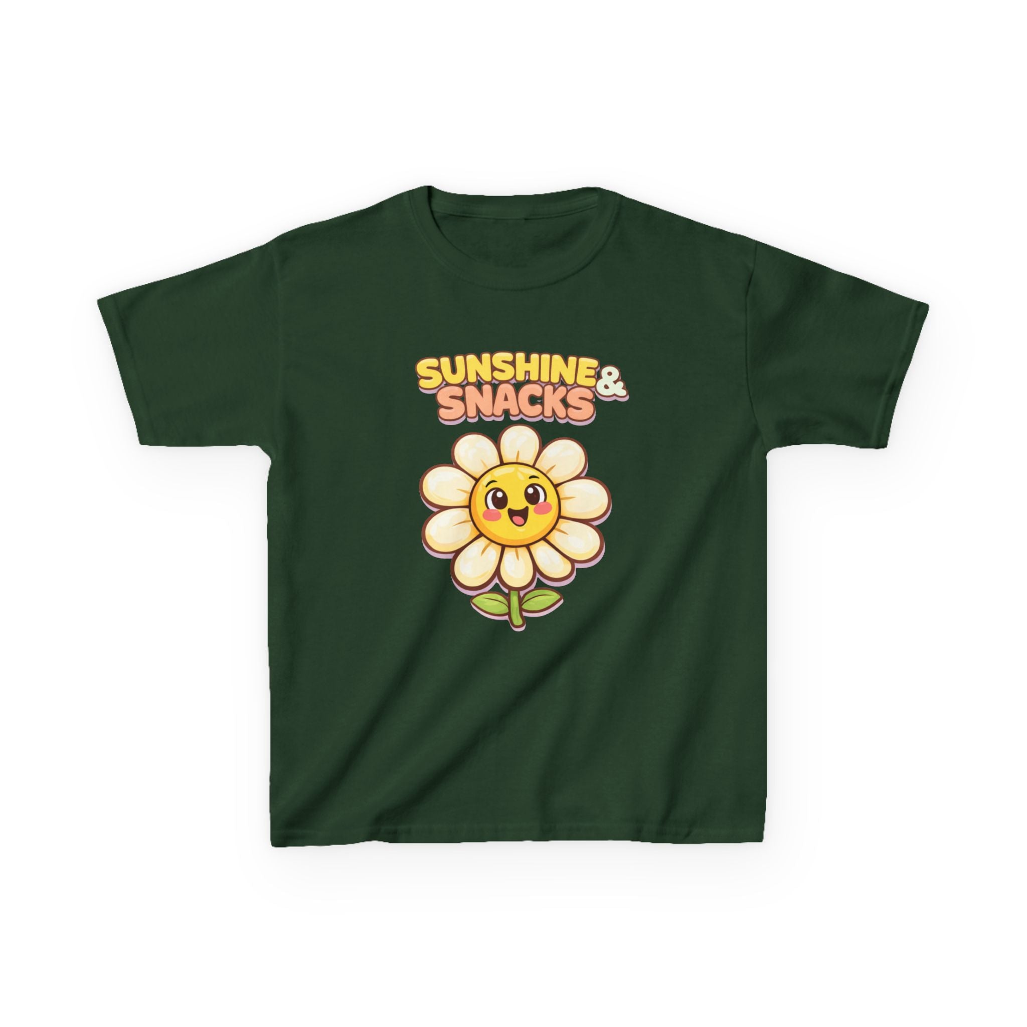 Kids Sunshine T-Shirt — 'Sunshine & Snacks' Smiling Daisy Graphic Tee