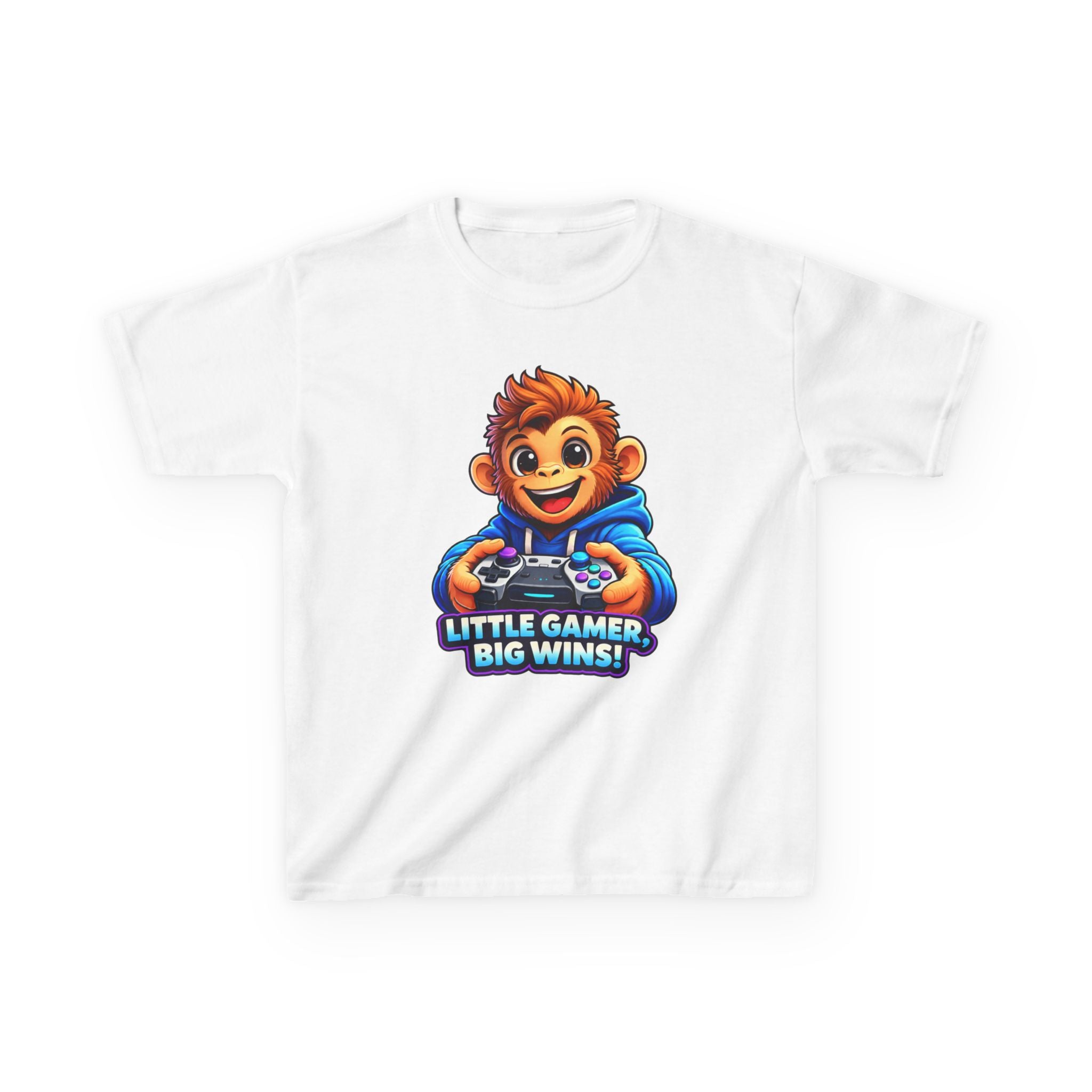 Kids Monkey T-Shirt — 'Little Gamer Big Wins!' Cartoon Monkey Gamer Graphic Tee