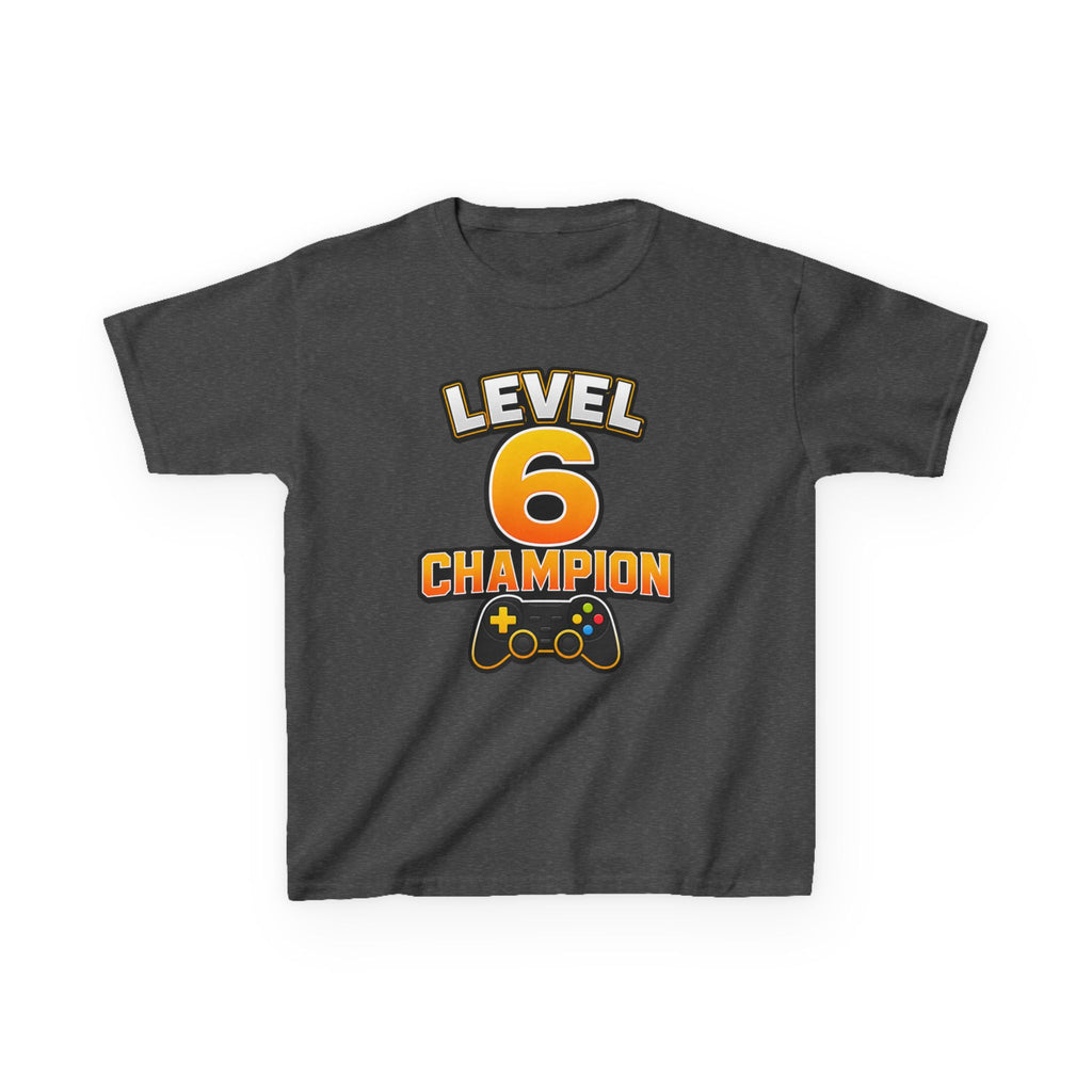 Kids Birthday Gaming T-Shirt — 'Level 6 Champion' Game Controller Graphic Tee