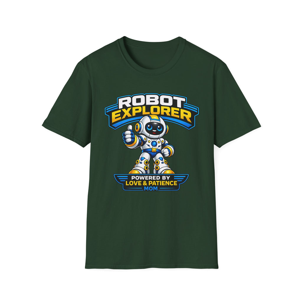 Kidxtr™ Mom Robot T-Shirt — 'Powered by Love & Patience' Robot Explorer Graphic Tee