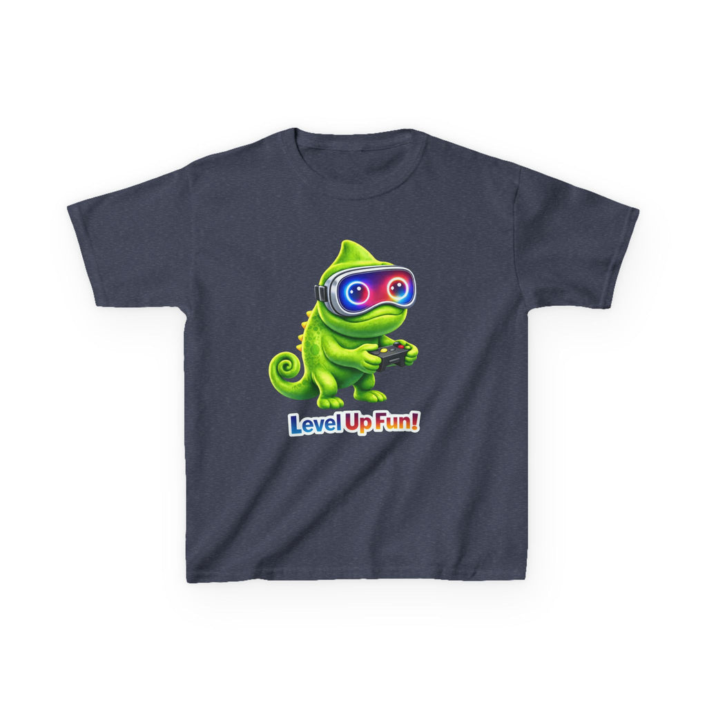 Kids Gaming T-Shirt — 'Level Up Fun!' Chameleon Gamer Graphic Tee