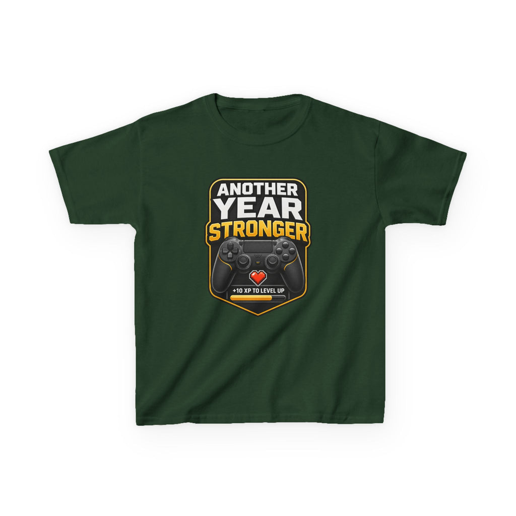 Kids Birthday T-Shirt — 'Another Year Stronger' +10 XP Level Up Graphic Tee