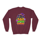 Kidxtr™ Kids Halloween Sweatshirt — 'Trick or Treat' Black Cat in Pumpkin Graphic Crewneck