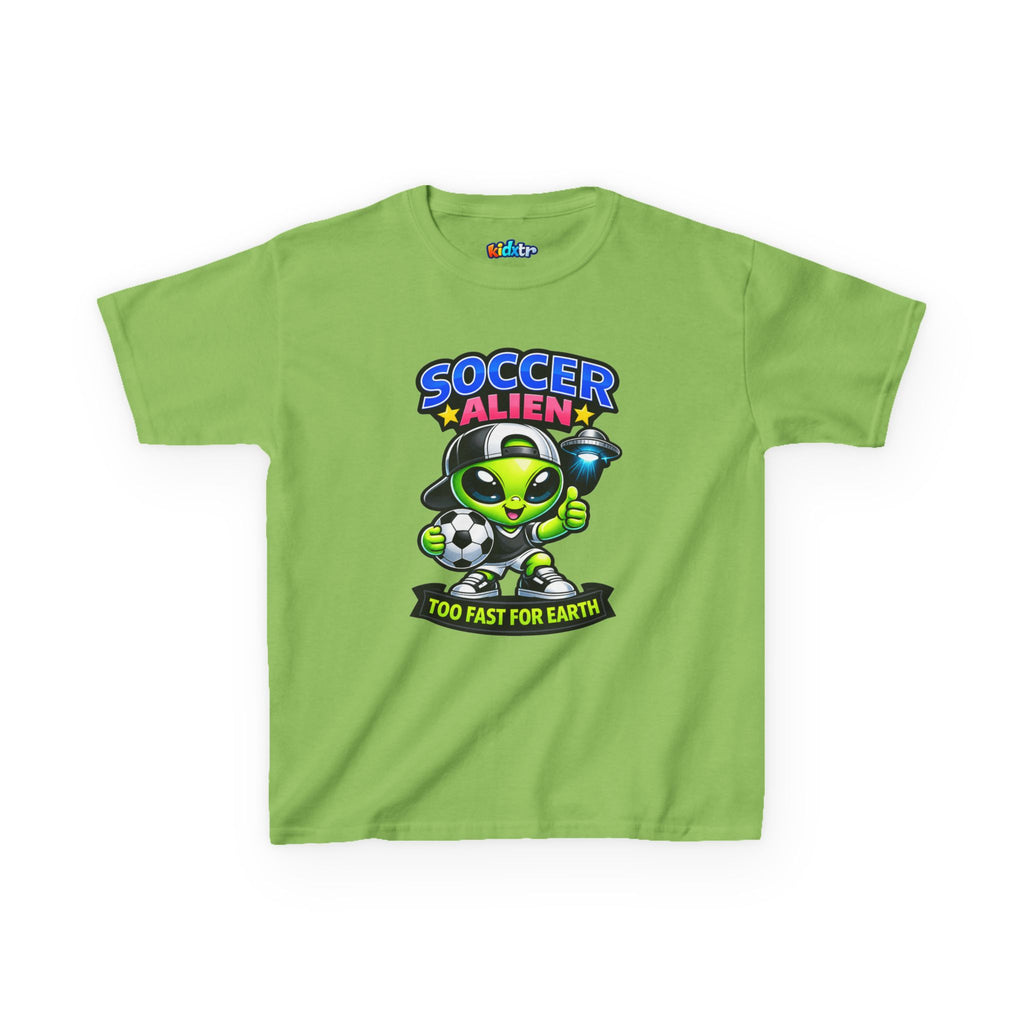 Kidxtr™ Kids Soccer T-Shirt — 'Too Fast for Earth' Alien Soccer Graphic Tee