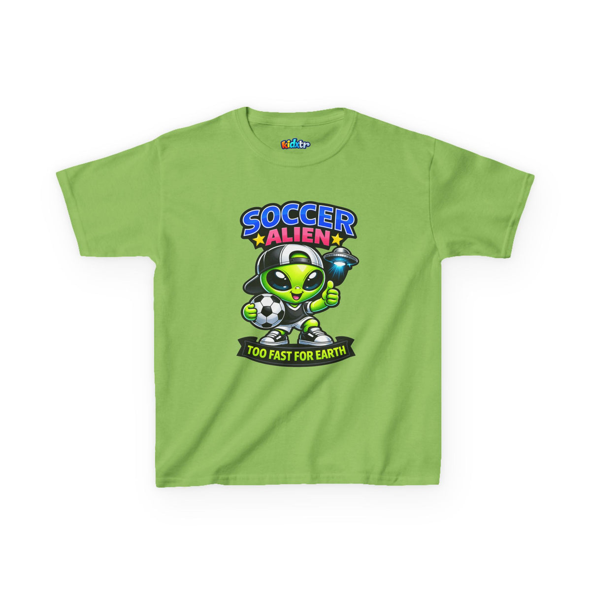 Kidxtr™ Kids Soccer T-Shirt — 'Too Fast for Earth' Alien Soccer Graphic Tee