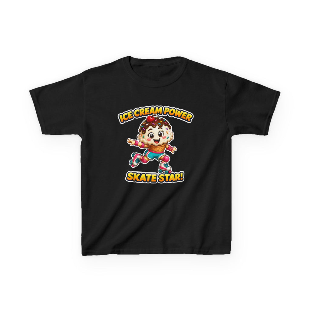 Kids Skate T-Shirt — 'Ice Cream Power Skate Star!' Cute Roller Skater Graphic Tee