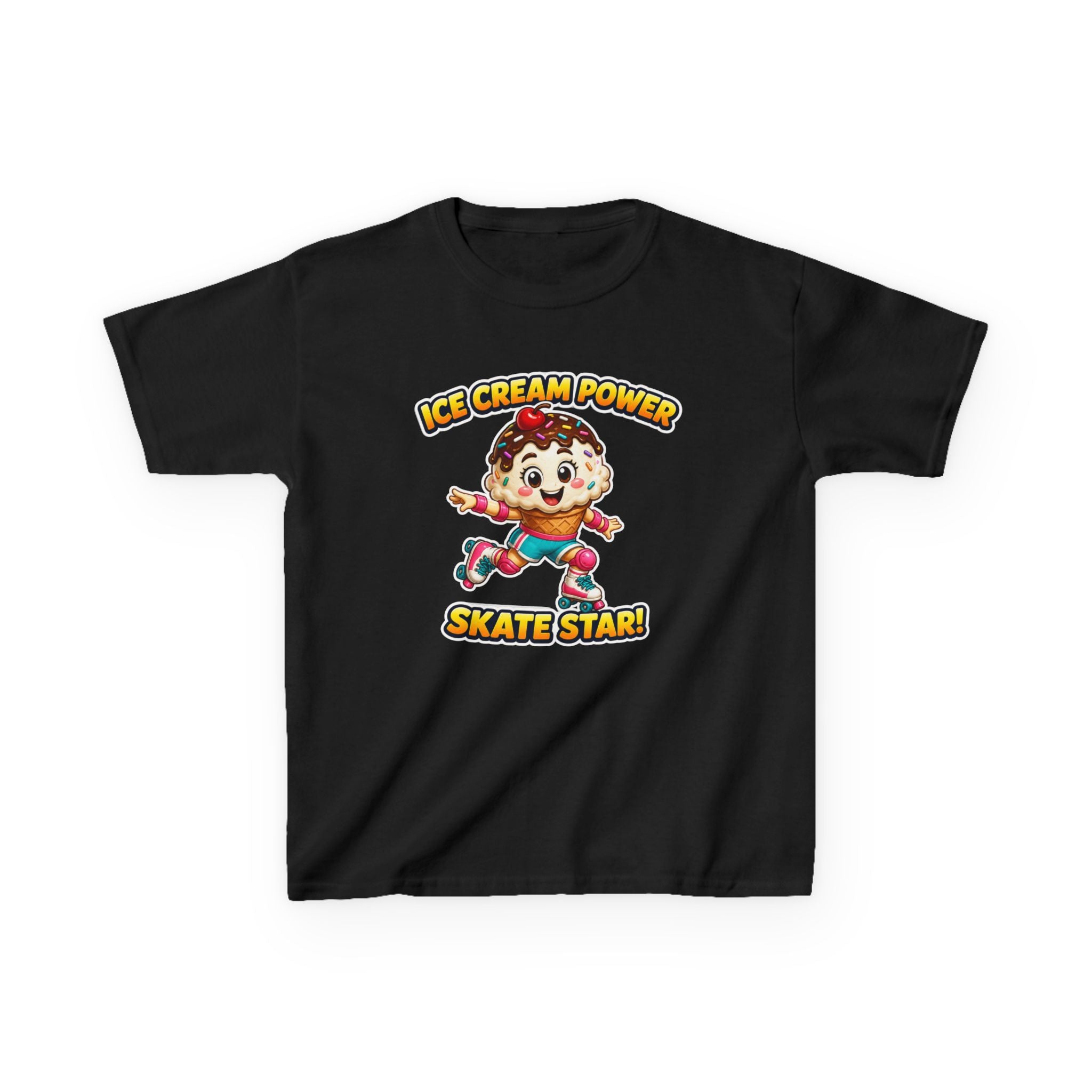 Kids Skate T-Shirt — 'Ice Cream Power Skate Star!' Cute Roller Skater Graphic Tee