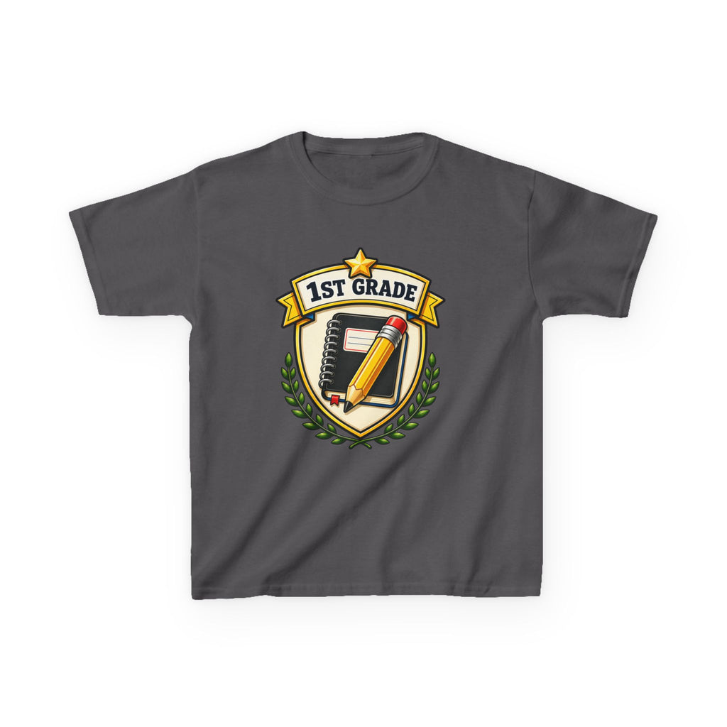 Kids 1st Grade T-Shirt — 'First Day Ready' Pencil & Notebook Badge Graphic Tee