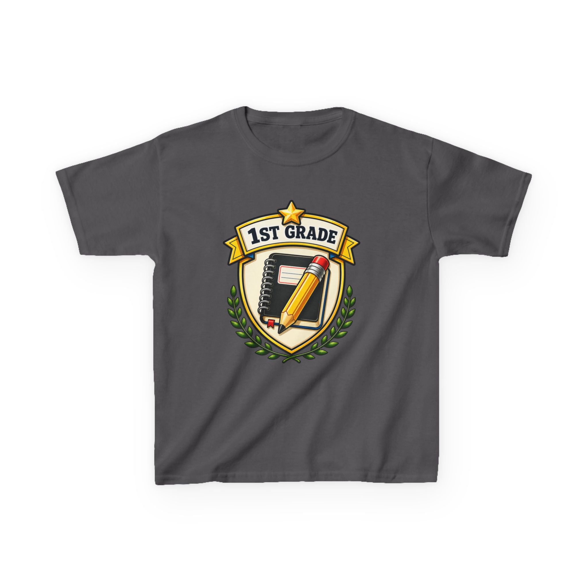 Kids 1st Grade T-Shirt — 'First Day Ready' Pencil & Notebook Badge Graphic Tee