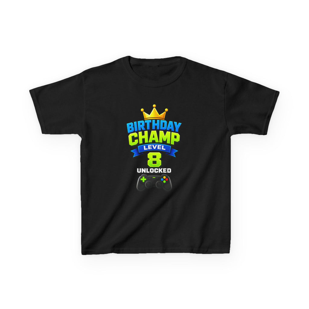 Kids Birthday T-Shirt — 'Birthday Champ' Level 8 Unlocked Gamer Graphic Tee
