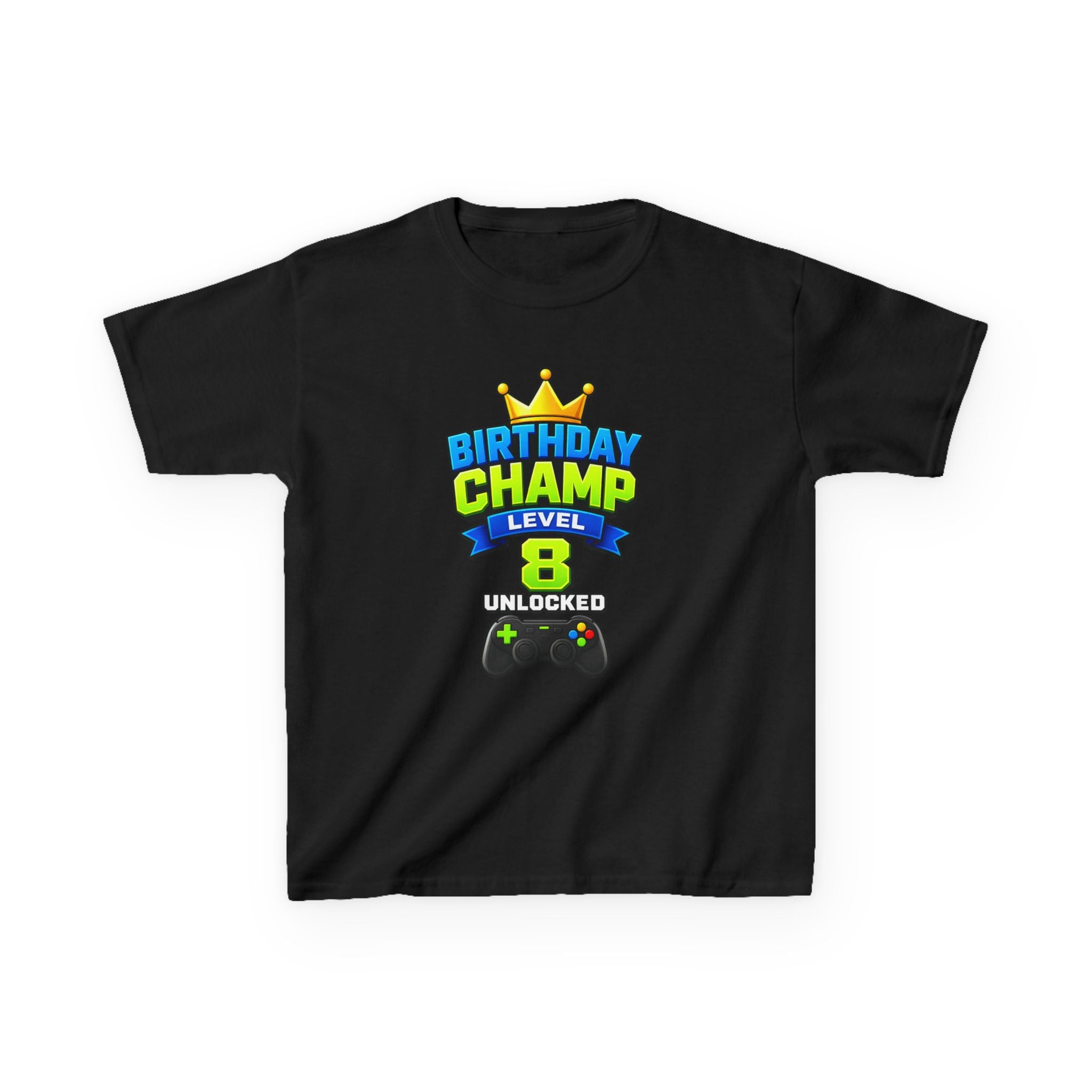 Kids Birthday T-Shirt — 'Birthday Champ' Level 8 Unlocked Gamer Graphic Tee