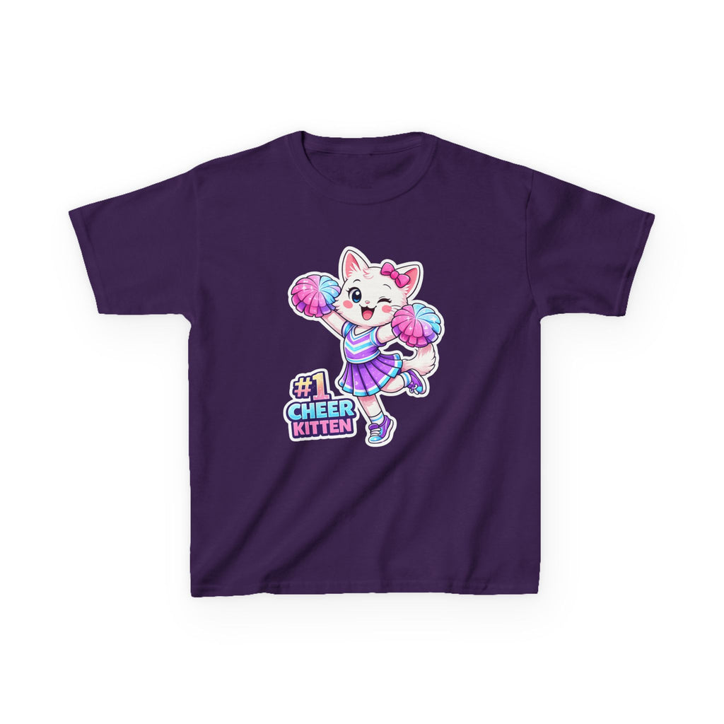 Kids Cheer Kitten T-Shirt — '#1 Cheer Kitten' Cute Cheerleader Cat Graphic Tee