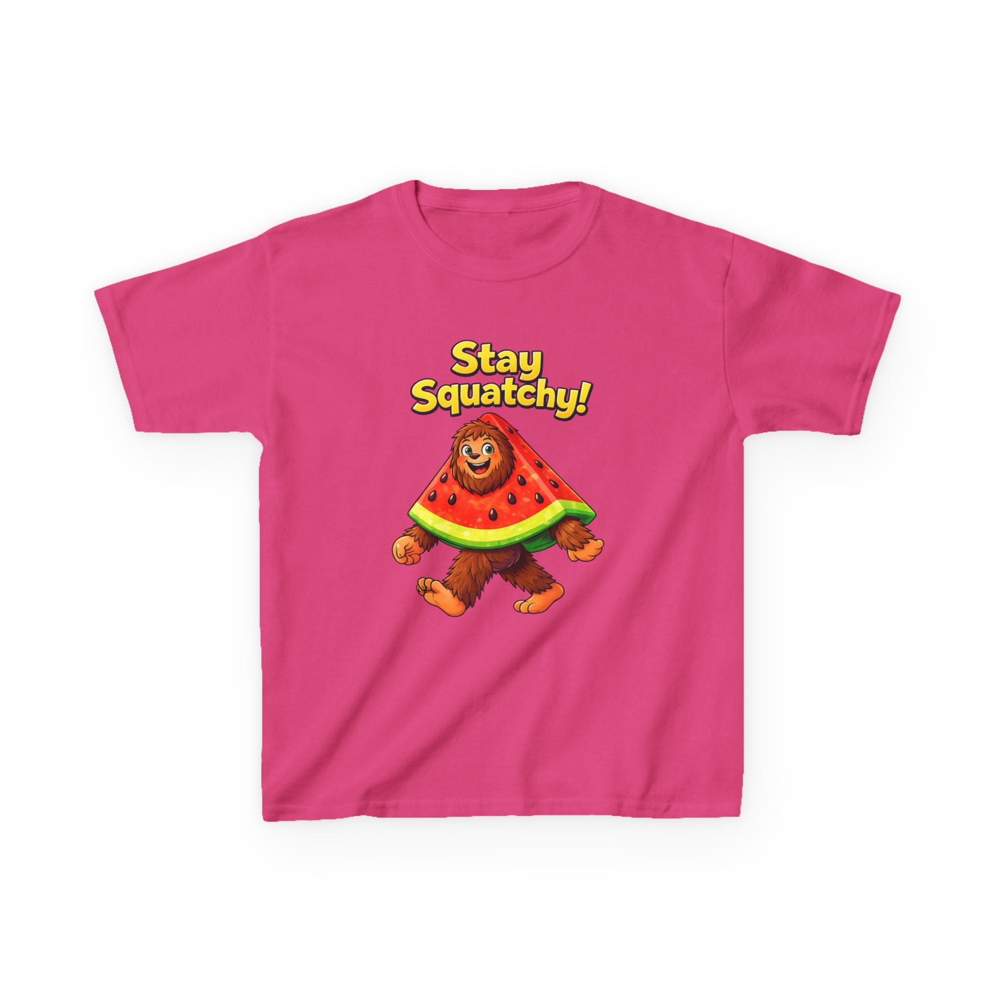 Kids Sasquatch T-Shirt — 'Stay Squatchy!' Watermelon Graphic Tee