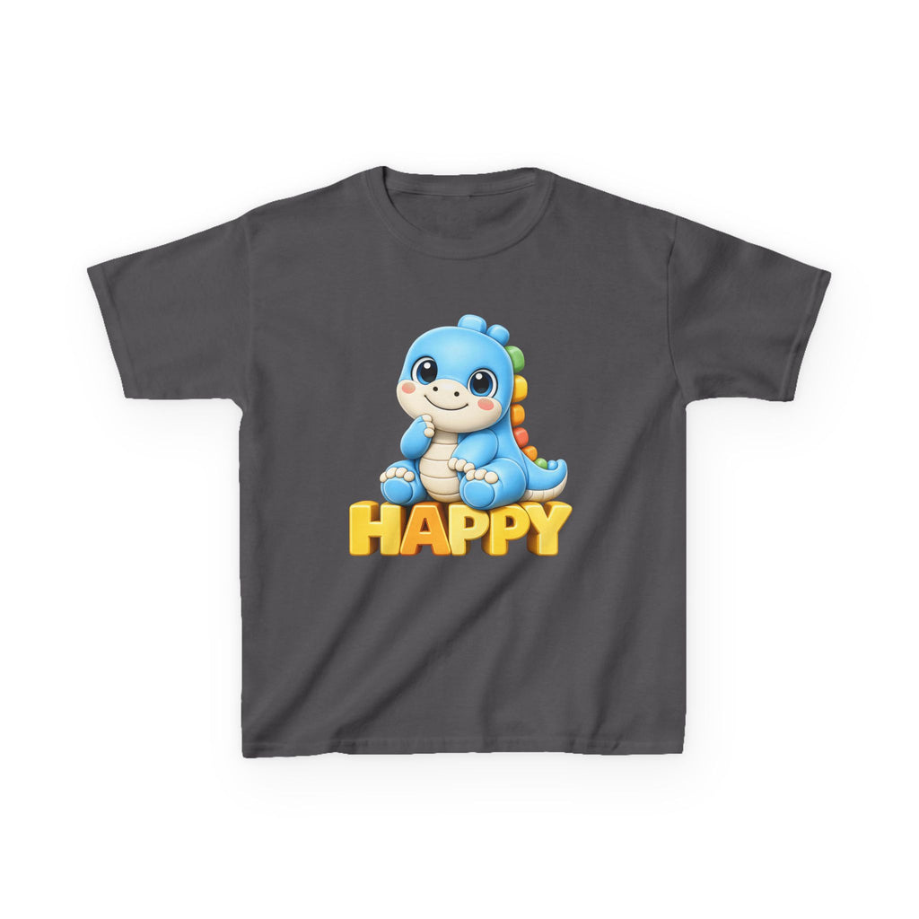 Kids Dinosaur T-Shirt — 'HAPPY' Cute Blue Dino Graphic Tee