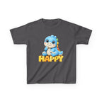Kids Dinosaur T-Shirt — 'HAPPY' Cute Blue Dino Graphic Tee