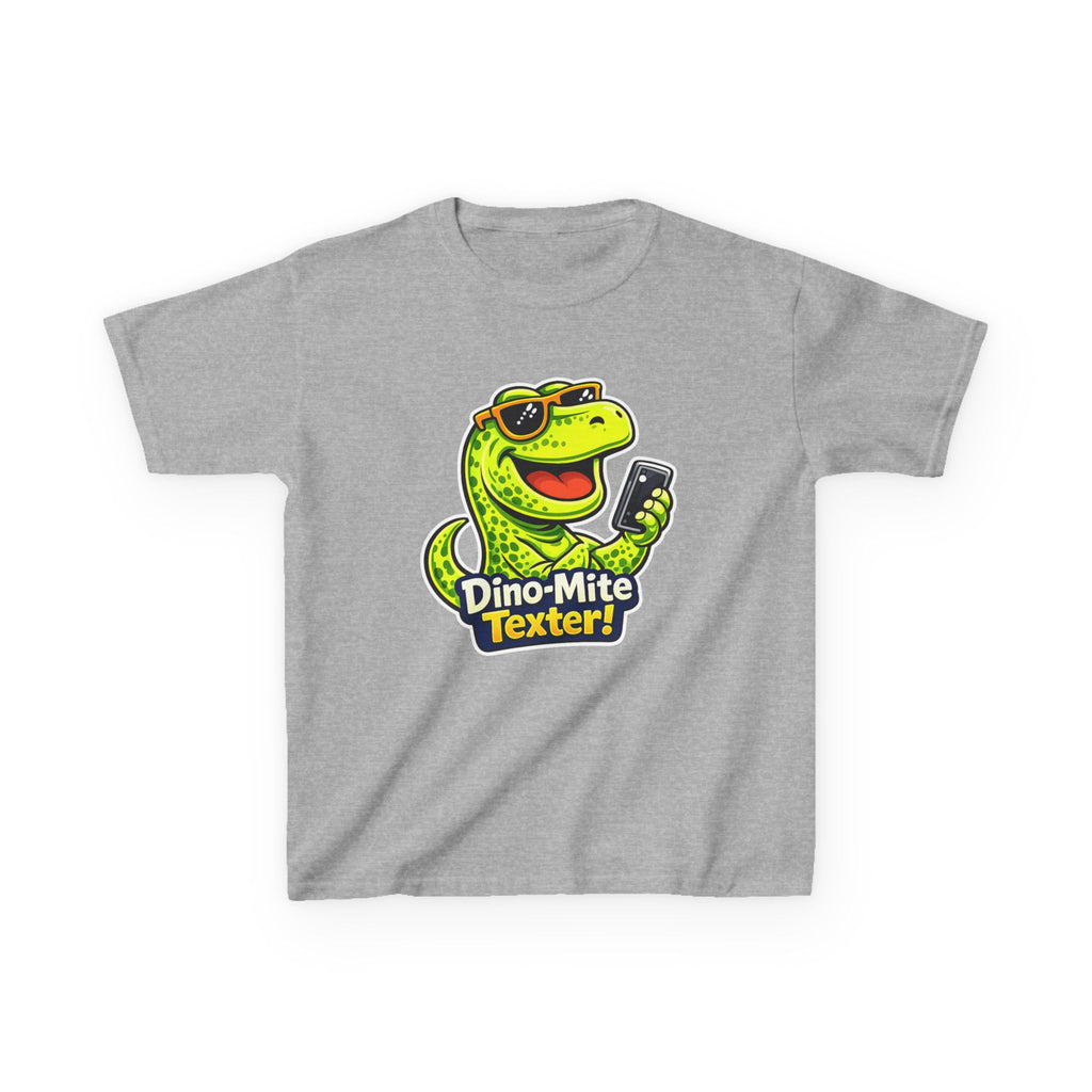 Kids Dinosaur T-Shirt — 'Dino-Mite Texter' Cartoon Dinosaur Graphic Tee