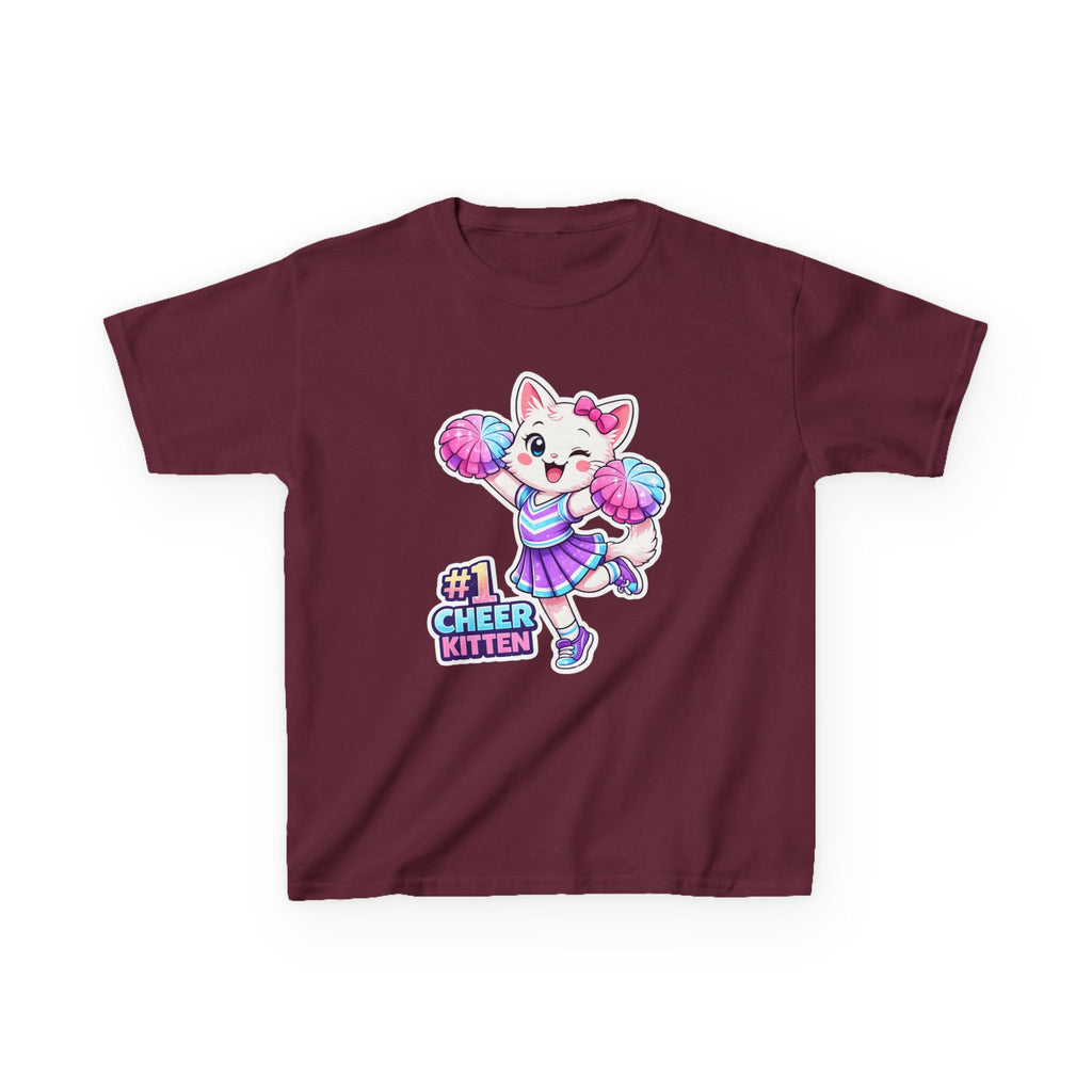 Kids Cheer Kitten T-Shirt — '#1 Cheer Kitten' Cute Cheerleader Cat Graphic Tee