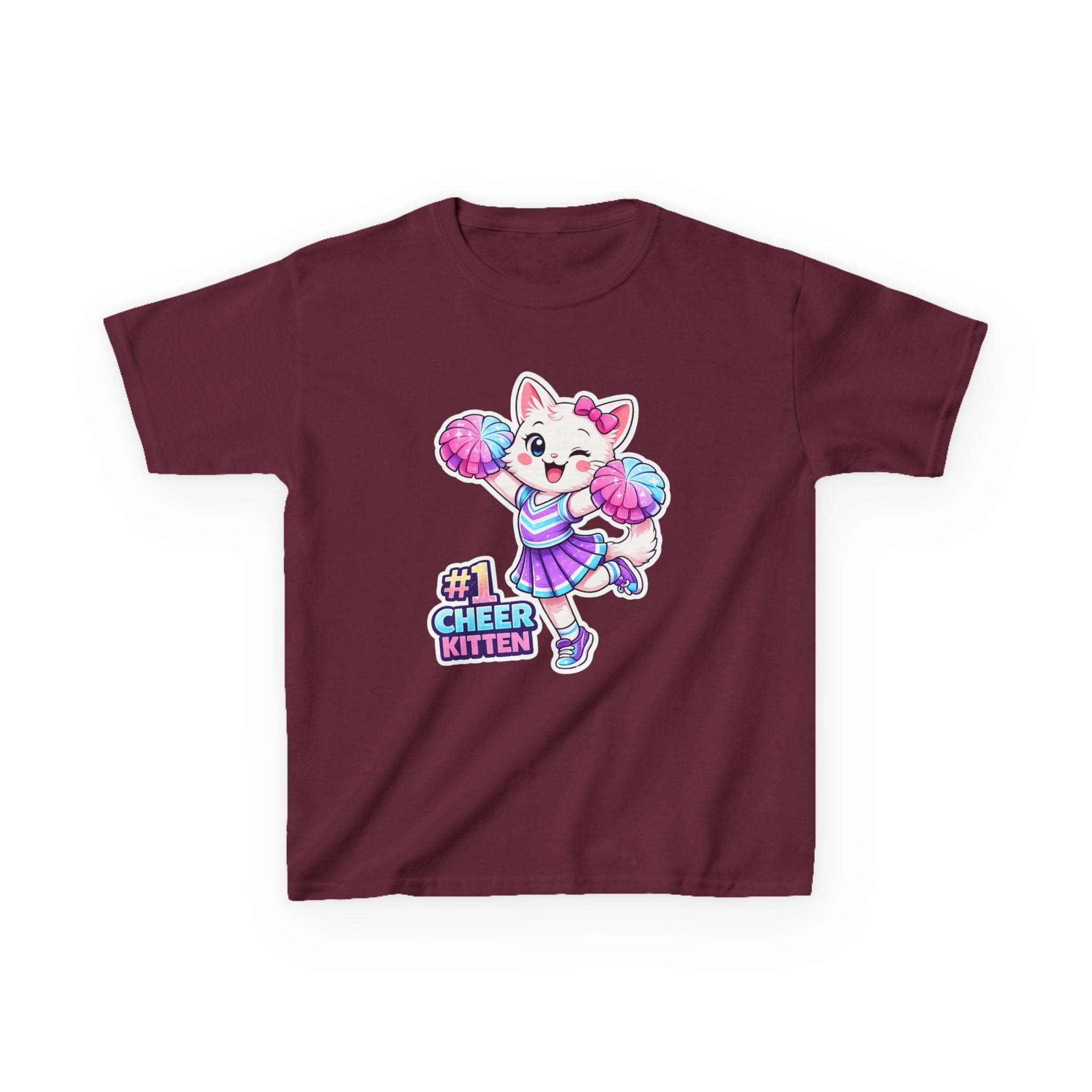 Kids Cheer Kitten T-Shirt — '#1 Cheer Kitten' Cute Cheerleader Cat Graphic Tee