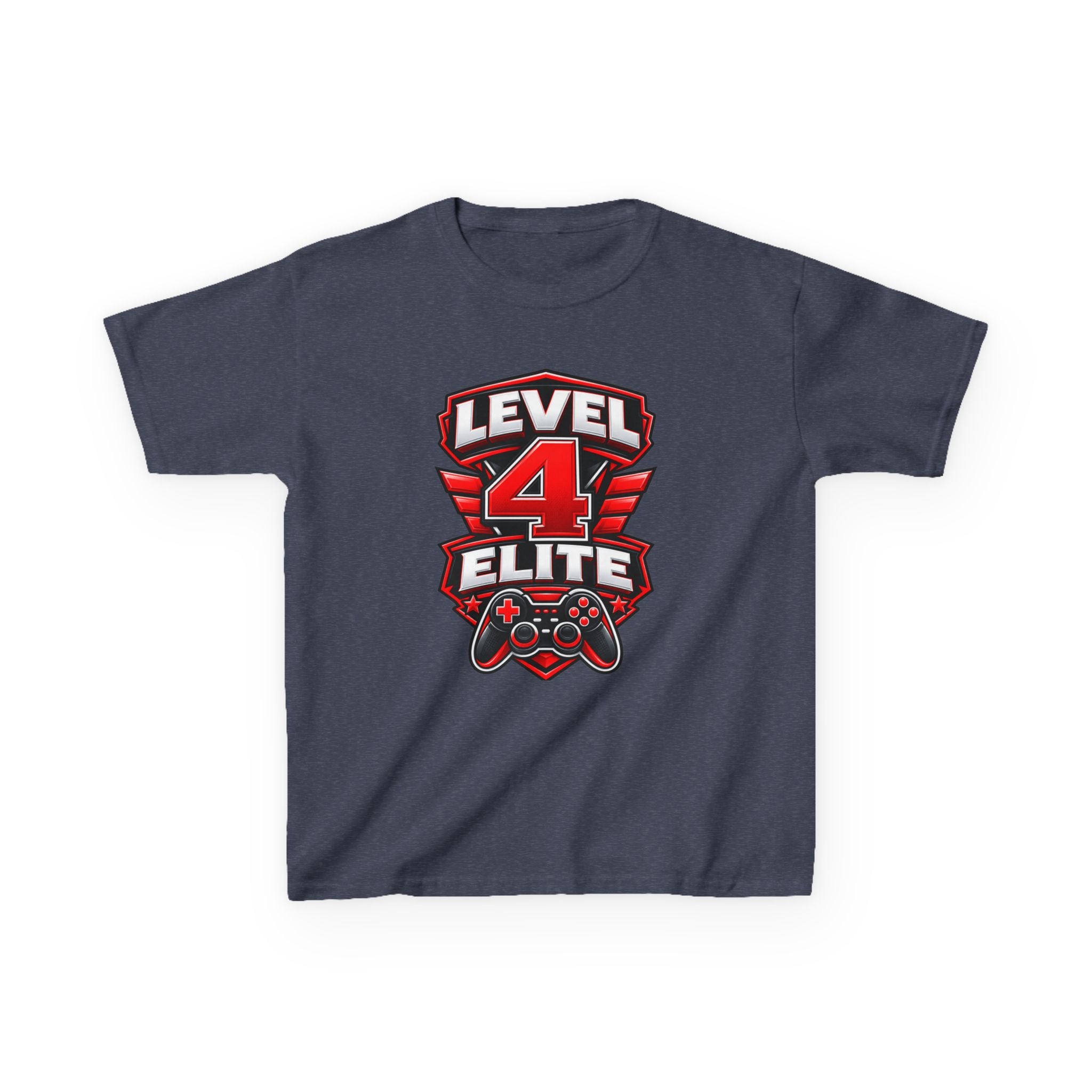 Kids Gamer T-Shirt — 'Level 4 Elite' Gamer Badge Graphic Tee