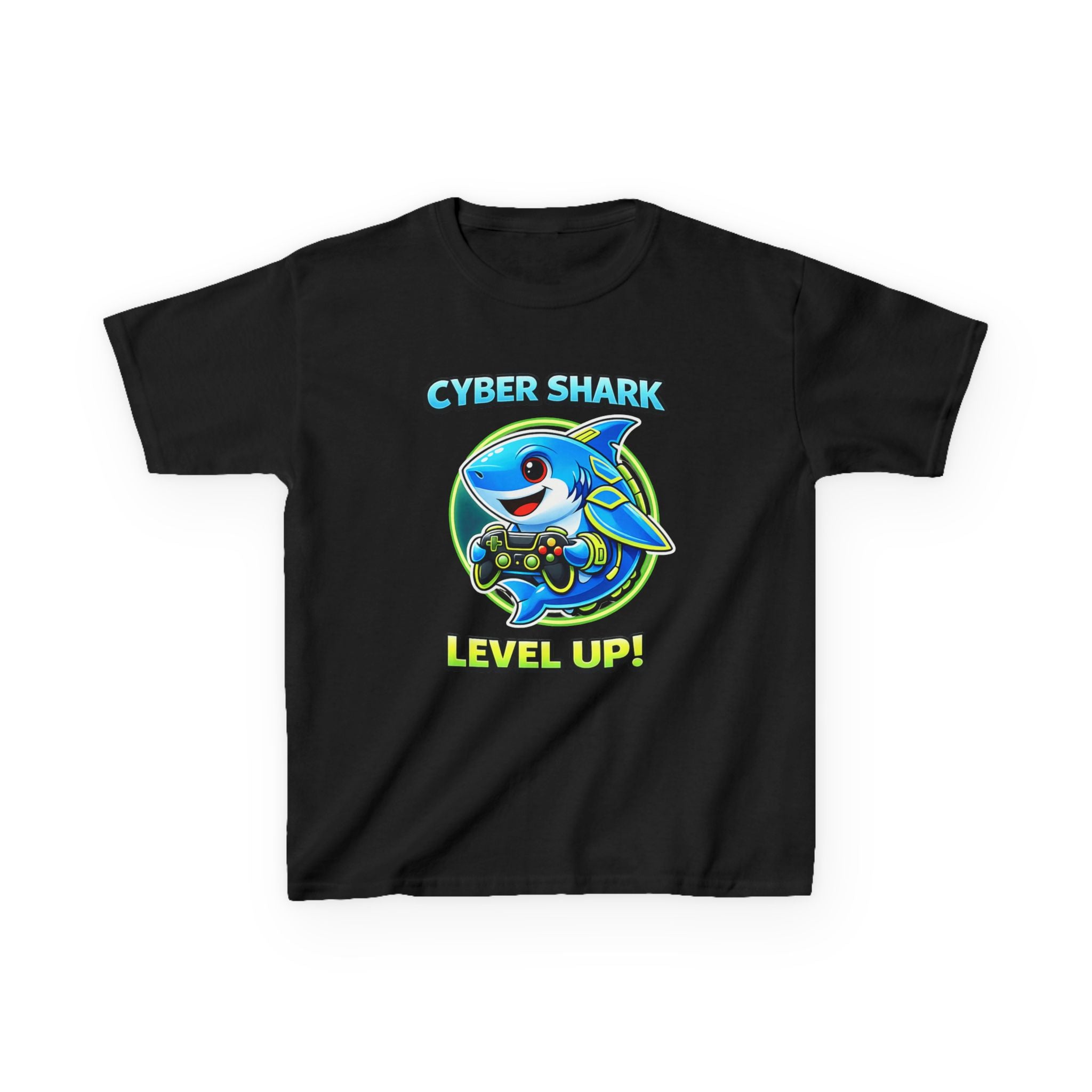 Kids Shark T-Shirt — 'Level Up' Gaming Graphic Tee