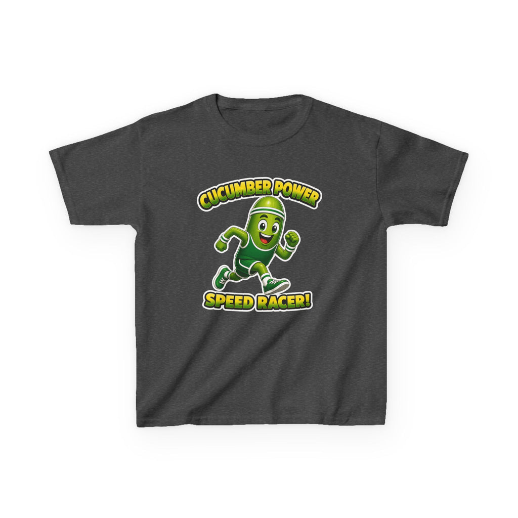 Kids T-Shirt — "Cucumber Power Speed Racer" Cute Cartoon Veggie Tee for Children