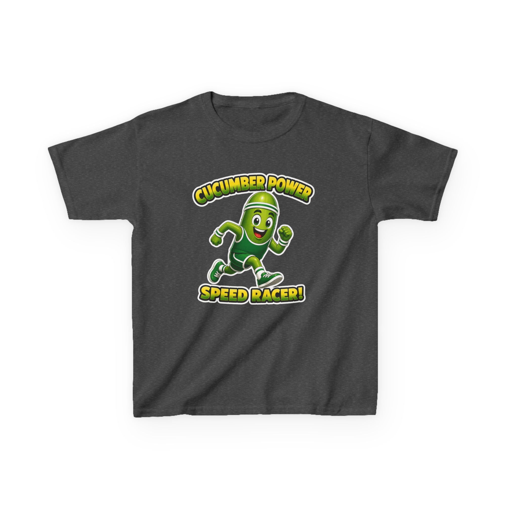 Kids Cucumber T-Shirt — 'Cucumber Power Speed Racer' Cute Cartoon Veggie Graphic Tee