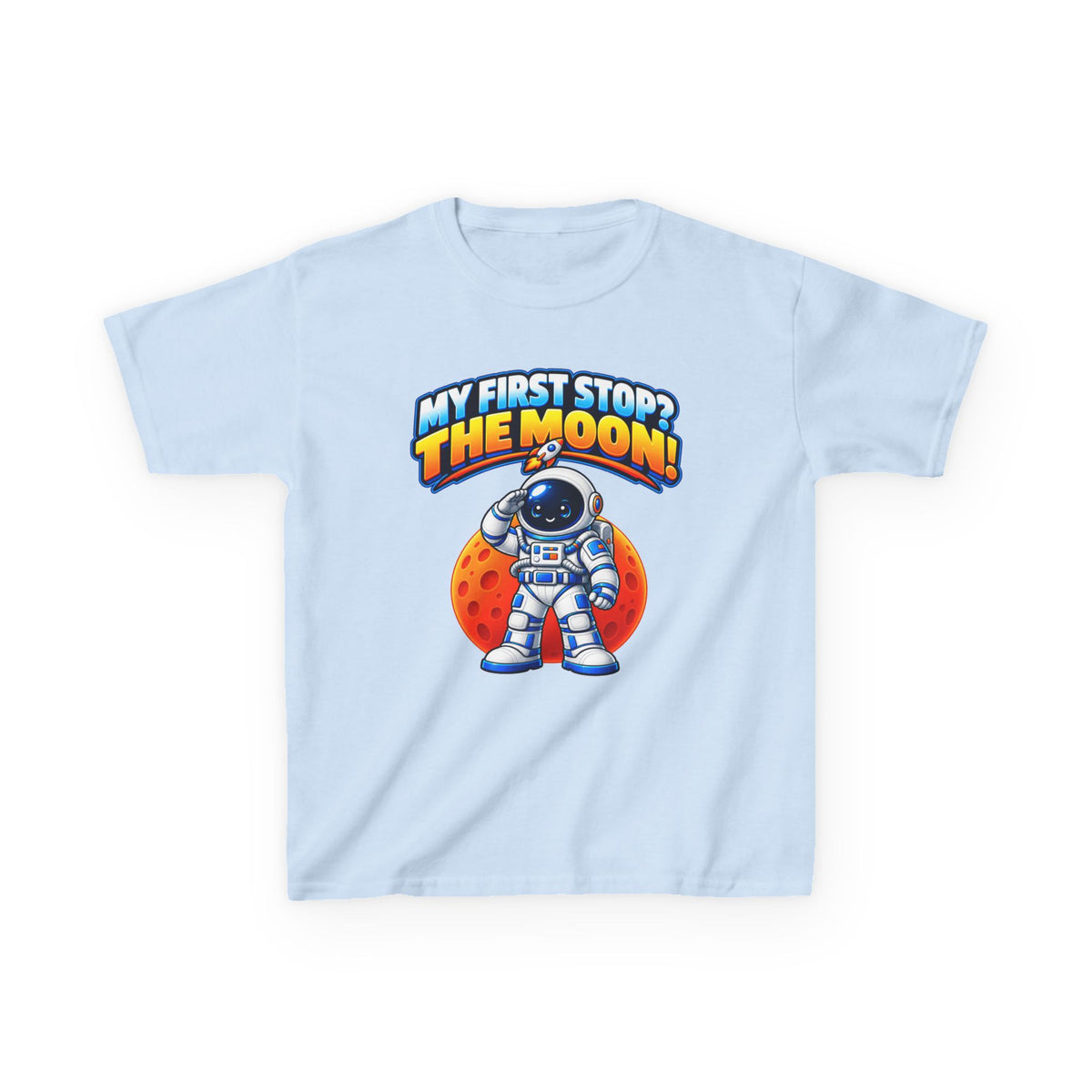 Kidxtr™ Kids Space T-Shirt — 'My First Stop: The Moon' Astronaut Graphic Tee