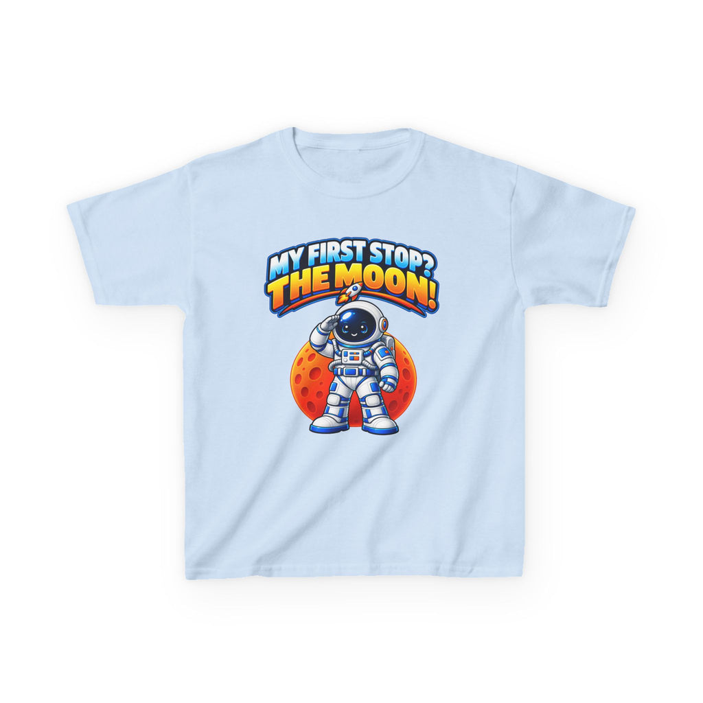 Kidxtr™ Kids Space T-Shirt — 'My First Stop: The Moon' Astronaut Graphic Tee