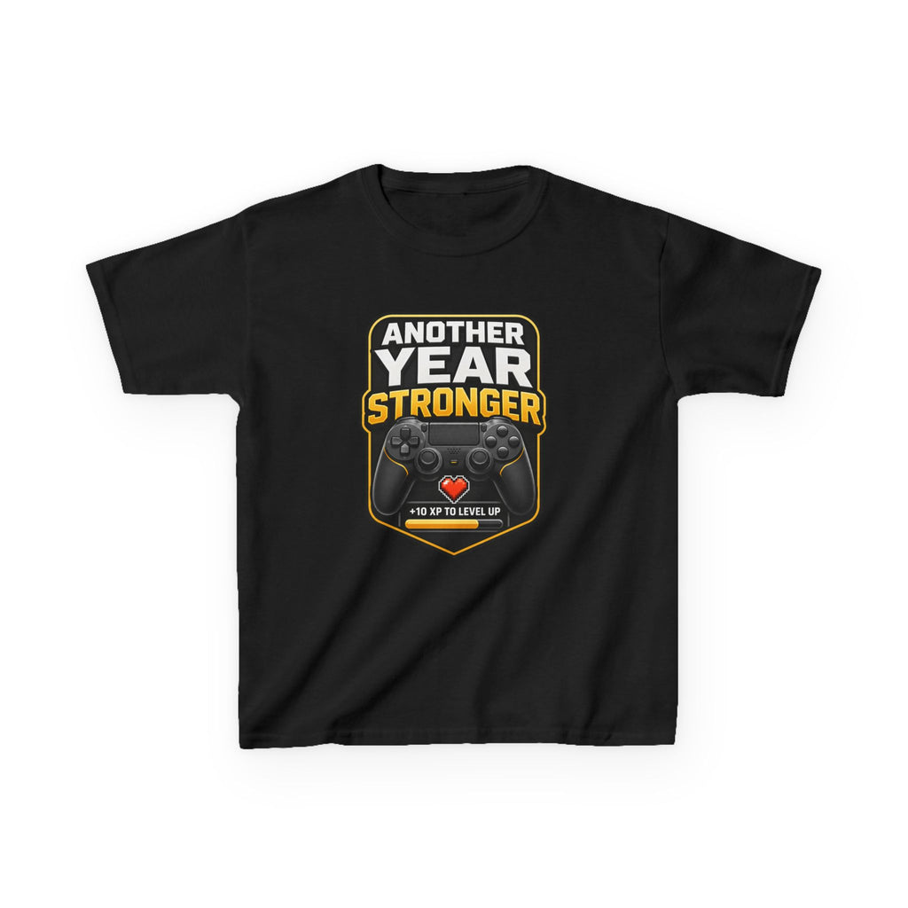 Kids Birthday T-Shirt — 'Another Year Stronger' +10 XP Level Up Graphic Tee