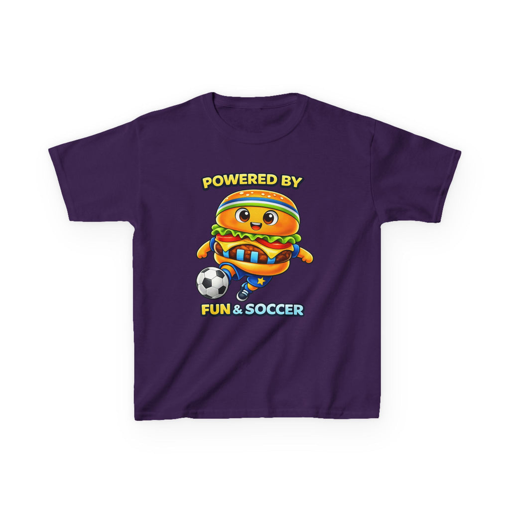 Kids Soccer T-Shirt — 'Powered by Fun & Soccer' Burger Graphic Tee