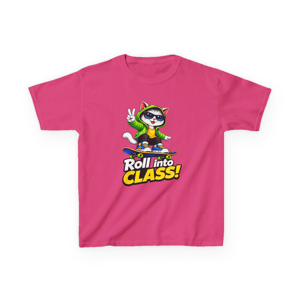 Kids Skateboarding Cat T-Shirt — 'Roll into Class!' Back-to-School Graphic Tee