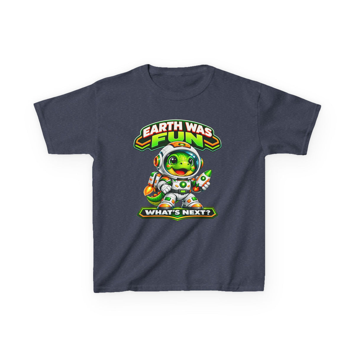 Kidxtr™ Kids Space T-Shirt — 'Earth Was Fun, What’s Next?' Cosmic Dino Graphic Tee