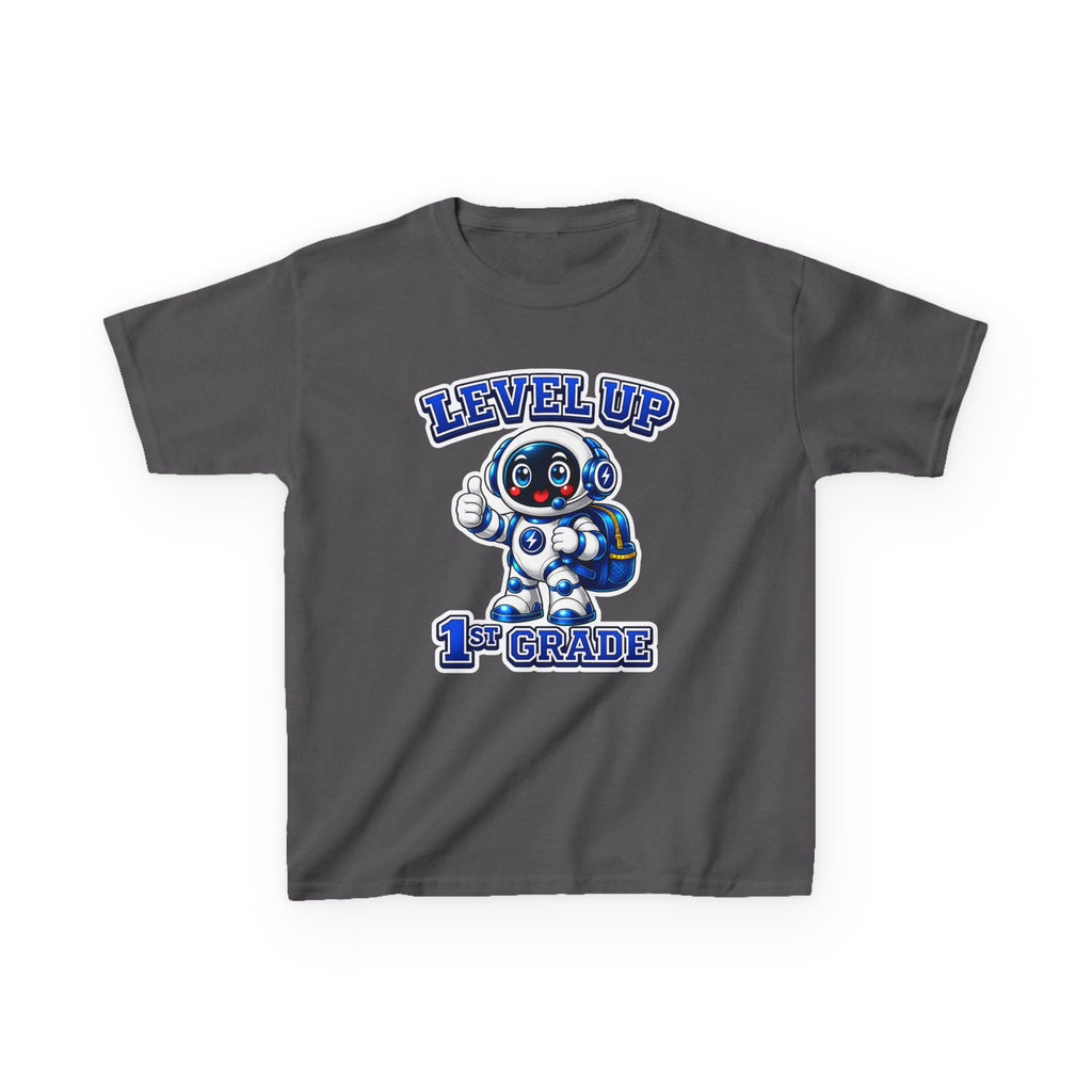 1st Grade Level Up Kids T‑Shirt — Cute Robot Back to School Tee