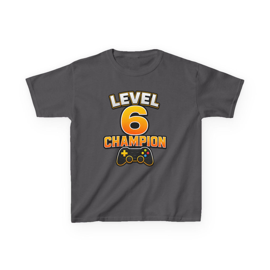 Kids Birthday Gaming T-Shirt — 'Level 6 Champion' Game Controller Graphic Tee