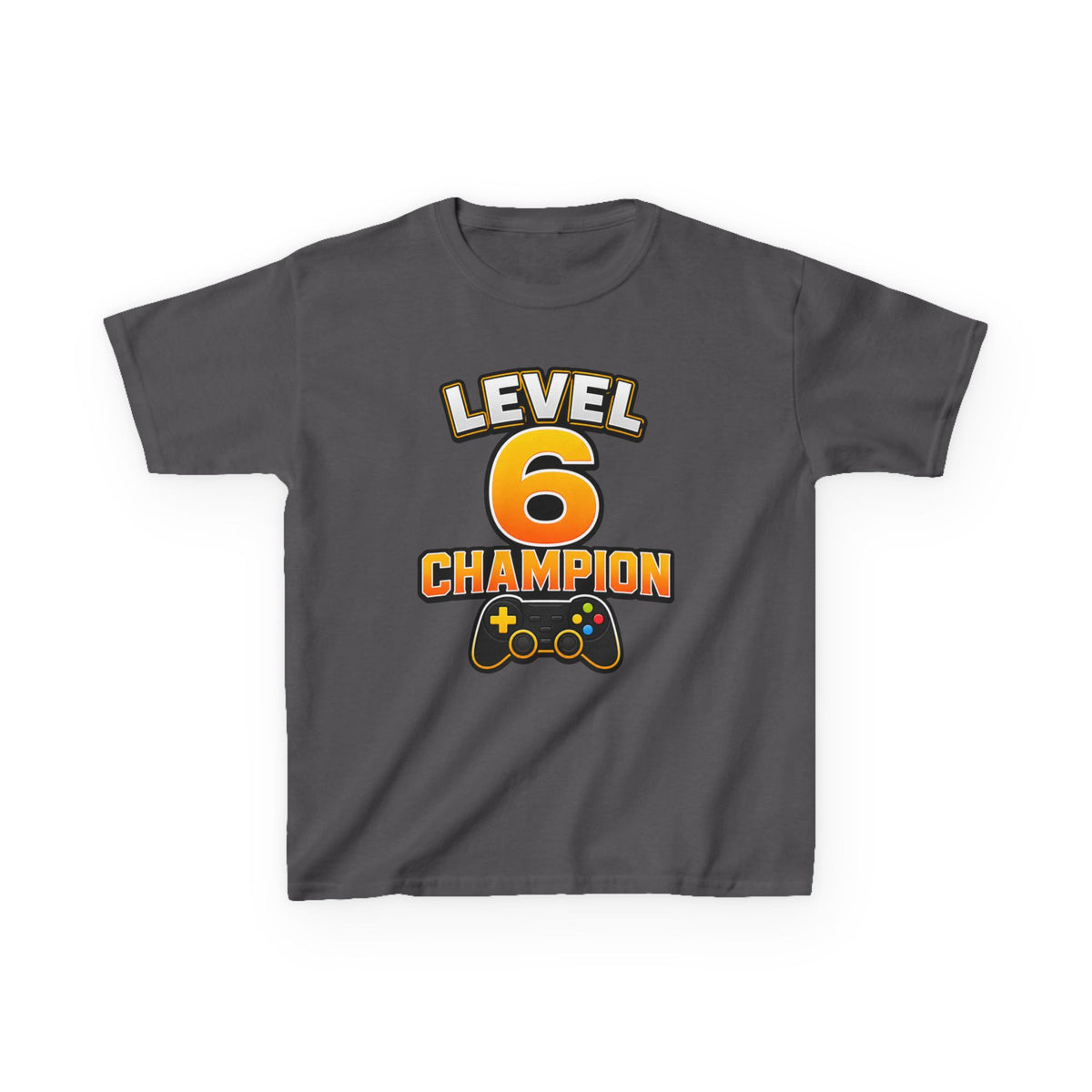 Kids Birthday Gaming T-Shirt — 'Level 6 Champion' Game Controller Graphic Tee