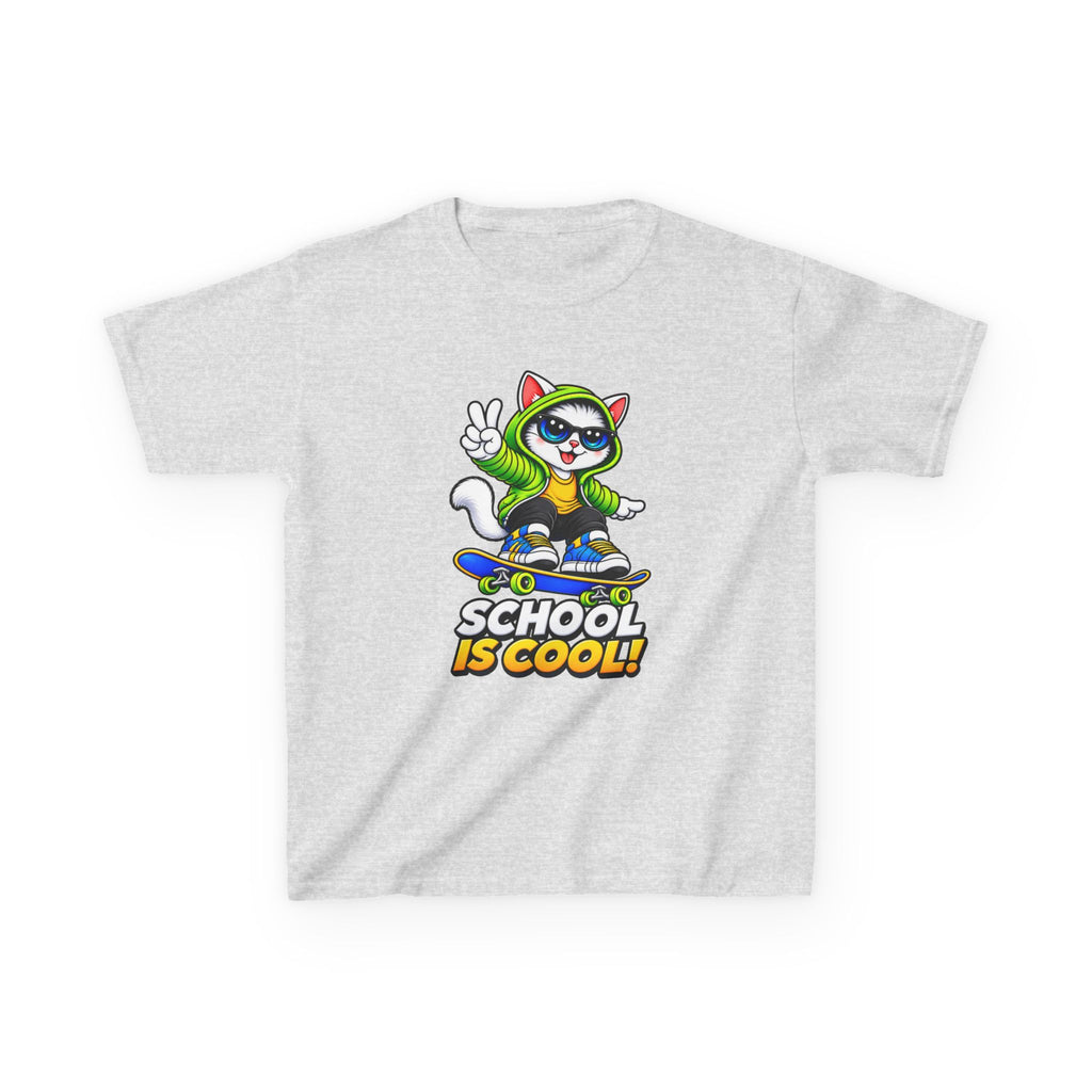 Kids School T-Shirt — 'School Is Cool' Skateboard Cat Graphic Tee