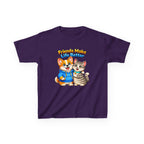 Kids Friendship T-Shirt — 'Friends Make Life Better' Cute Cat & Dog Graphic Tee