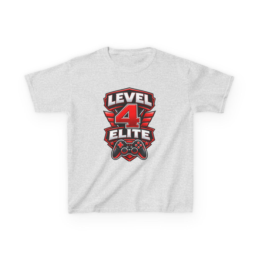 Kids Gamer T-Shirt — 'Level 4 Elite' Gamer Badge Graphic Tee