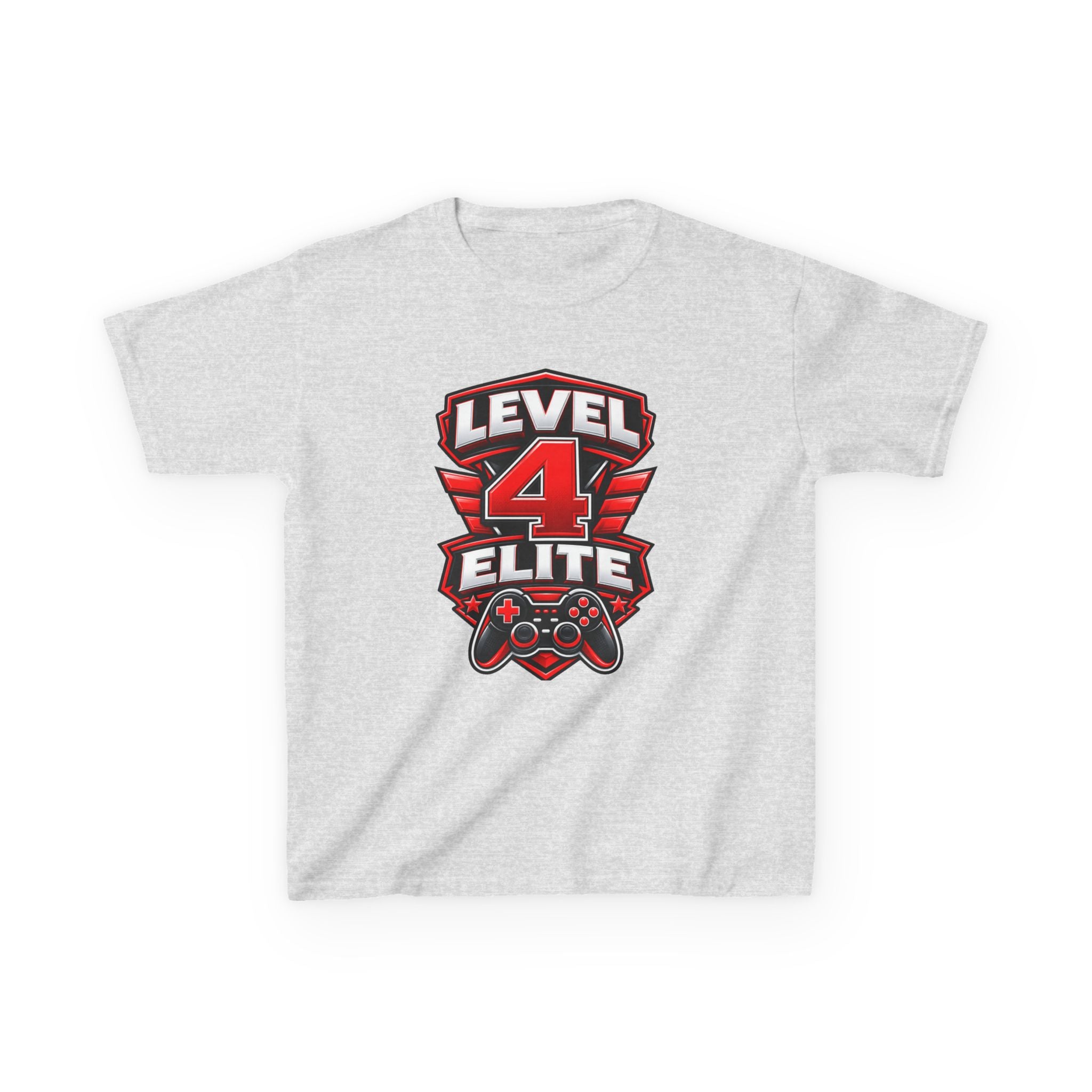 Kids Gamer T-Shirt — 'Level 4 Elite' Gamer Badge Graphic Tee